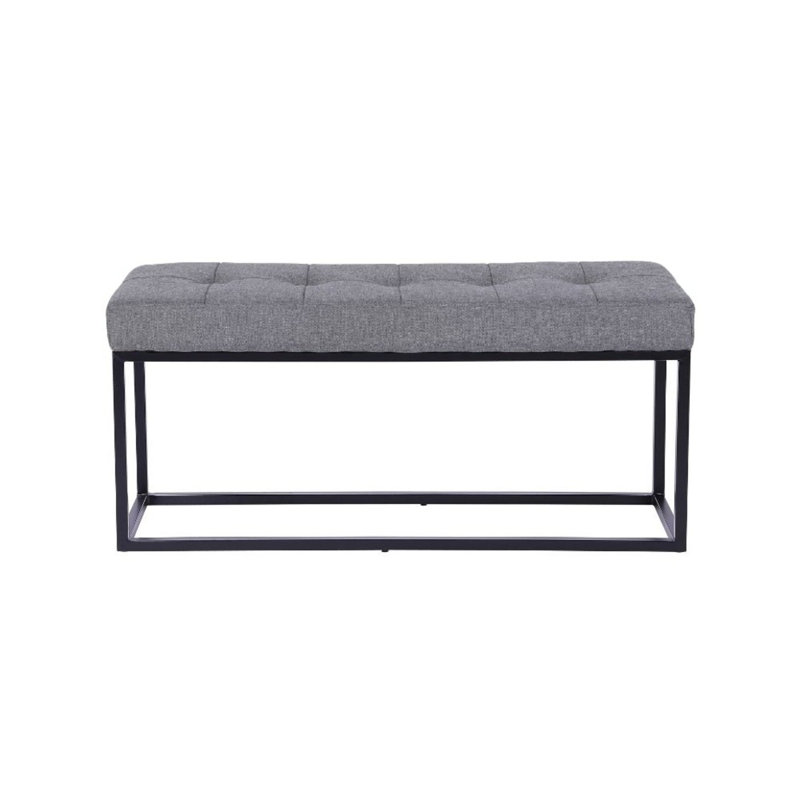  Banc rembourré gris Eliandra avec structure en acier inoxydable noir mat - sièges de chambre à coucher ou de salon modernes
