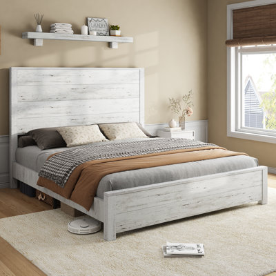 Base de lit en bois massif 51,2 po, lit plateforme rustique avec tête de lit épissée