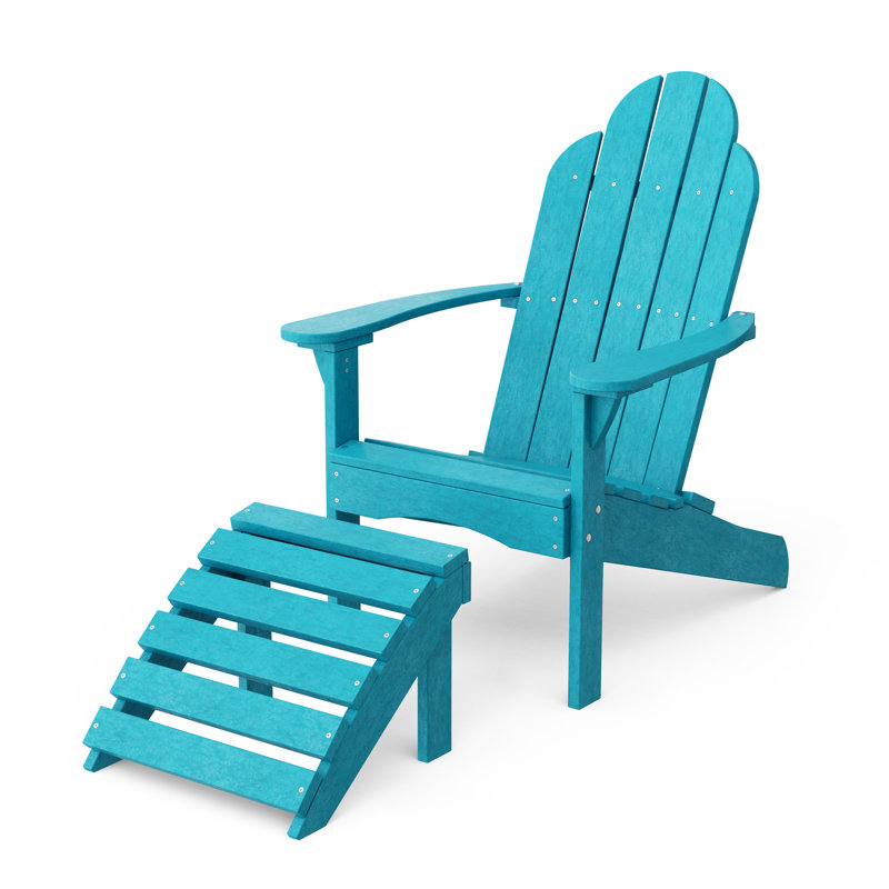 Classic Adirondack Chair With Ottoman, Aruba Blue