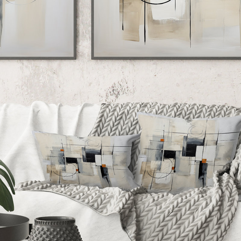 Beige Minimalist Patchwork IV - Minimalism Printed Throw Pillow