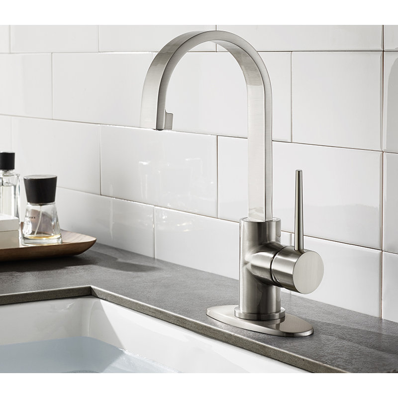 Kingston Brass New York Single-Handle 1-Hole Deck Mount Bathroom Faucet with Push Pop-Up, Brushed Nickel