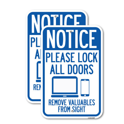 (2 Pack) Please Lock All Doors Remove Valuables from Sight 12" X 18" Heavy-Gauge Aluminum Sign