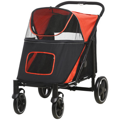 Poussette pour grand chien pliable en un seul clic avec absorbeur de chocs, poches de rangement et fenêtres en filet ventilées, transporteur de voyage robuste pour animaux 600D Oxford