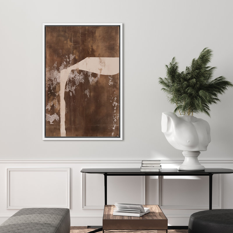 Style Mid-Century brun foncé, formes abstraites neutres, grand cadre rustique, décor minimaliste M22, H 24 po x l 16 po
