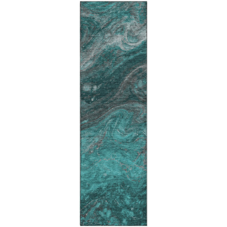 Premium Machine Washable Cerrito AMF599 Teal Rug