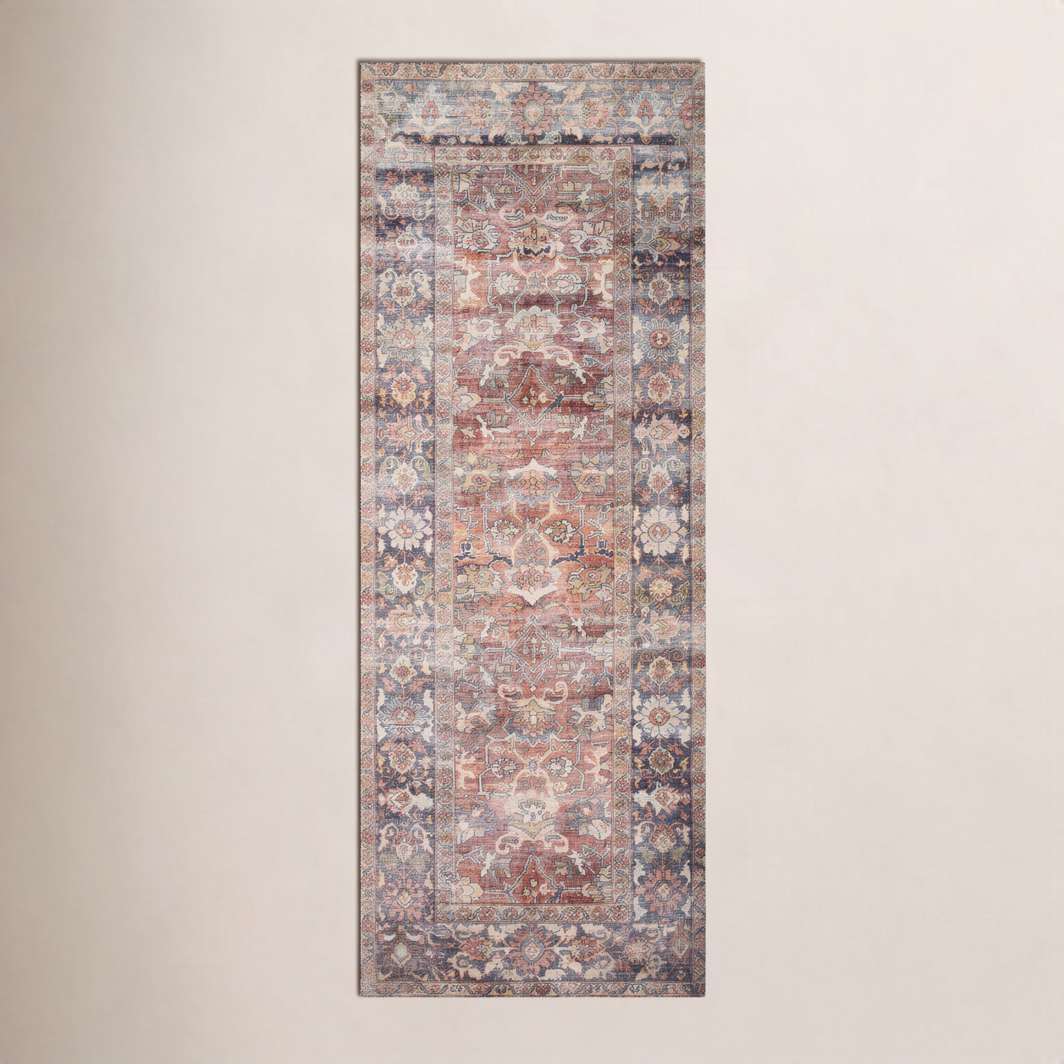 Portman Spice Orange Blue Oriental Rug, Runner 2'6" x 7'6"