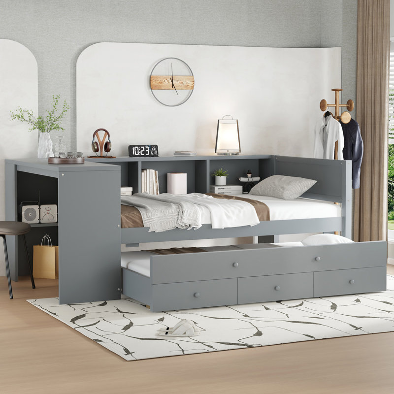 Lit de jour avec couchette, Gris, Lit simple