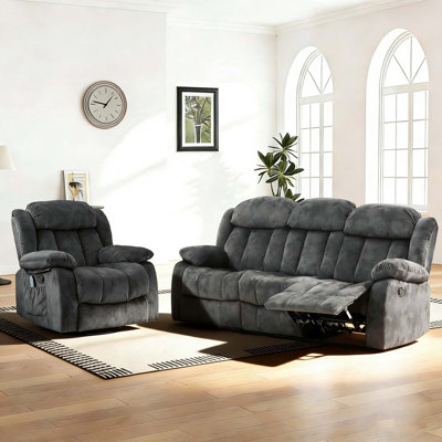 2-Piece Modern Skin-Friendly Microfiber Manual Living Room Set With Massage Heated Recliner & Manual Sofa