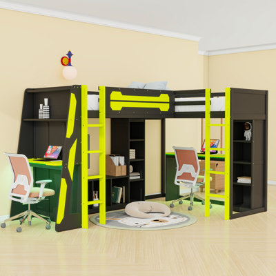 Lit mezzanine simple avec lumières DEL RVB et meuble télé