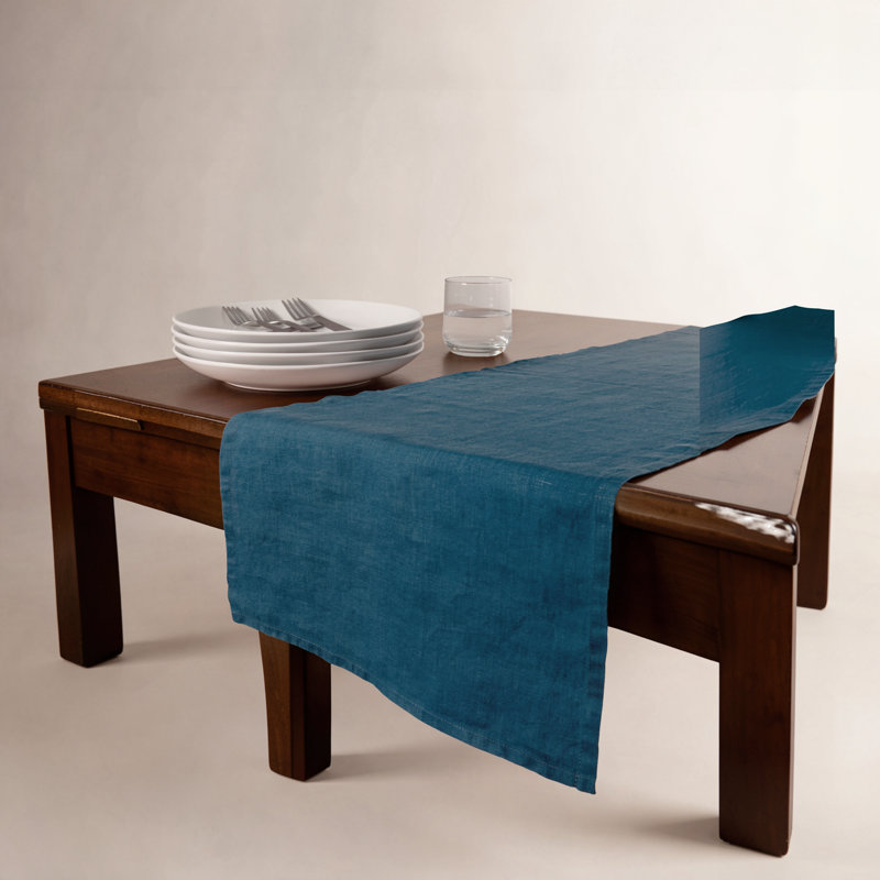Valle Rectangular Linen Table Runner, Teal