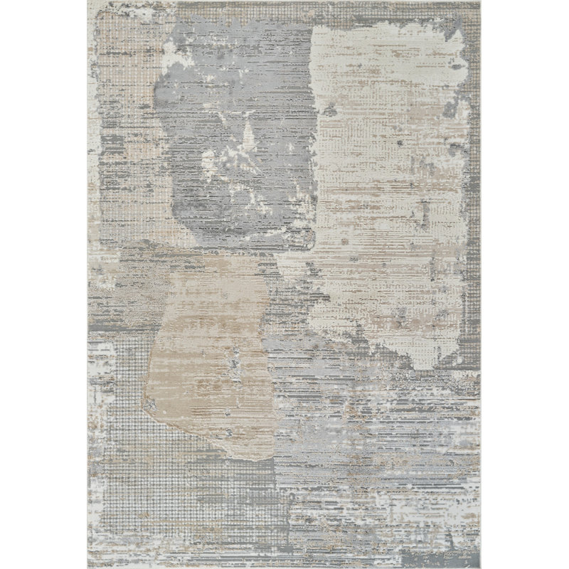 4' X 6' Gray and Cream Abstract Distressed Area Rug
