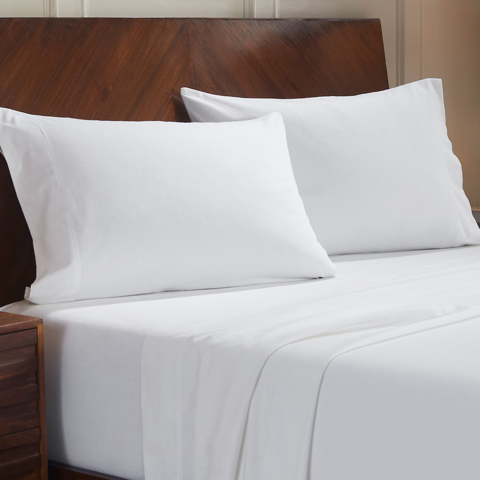 Cotton Flannel Pillowcase, White, King