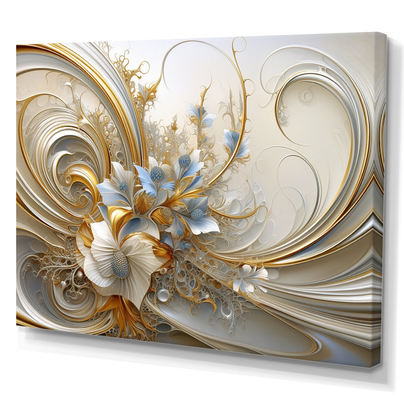 Spirale florale tourbillonnante Tender Light Blue, H 30 po x l 40 po, Sans cadre, Toile tendue
