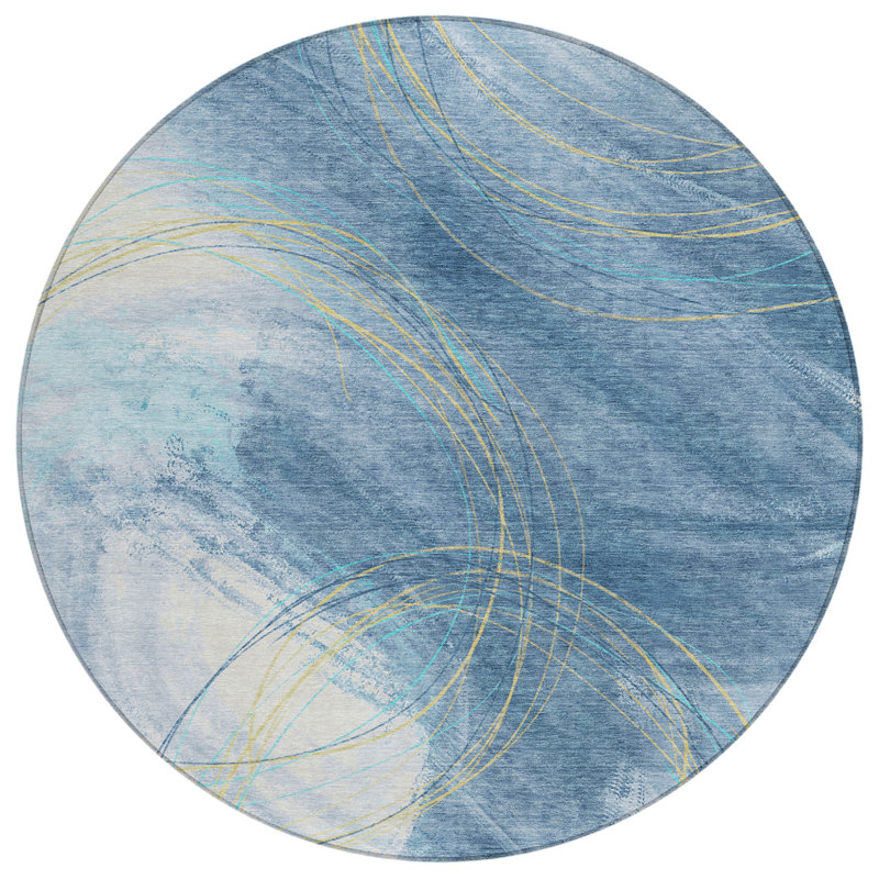 Machine Washable Indoor/Outdoor Lanphear ACN2396 Abstract Rug, Round 8'