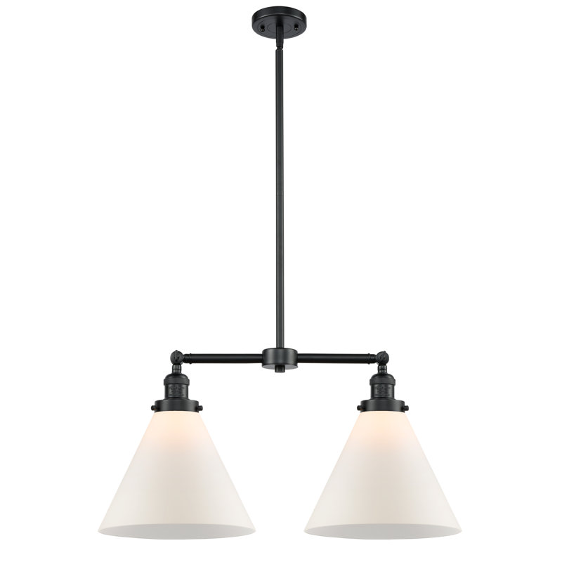Runkle 2 - Light Kitchen Island Pendant, Matte White Cased, 6 Watt Vinage LED Bulb, Oil Rubbed Bronze