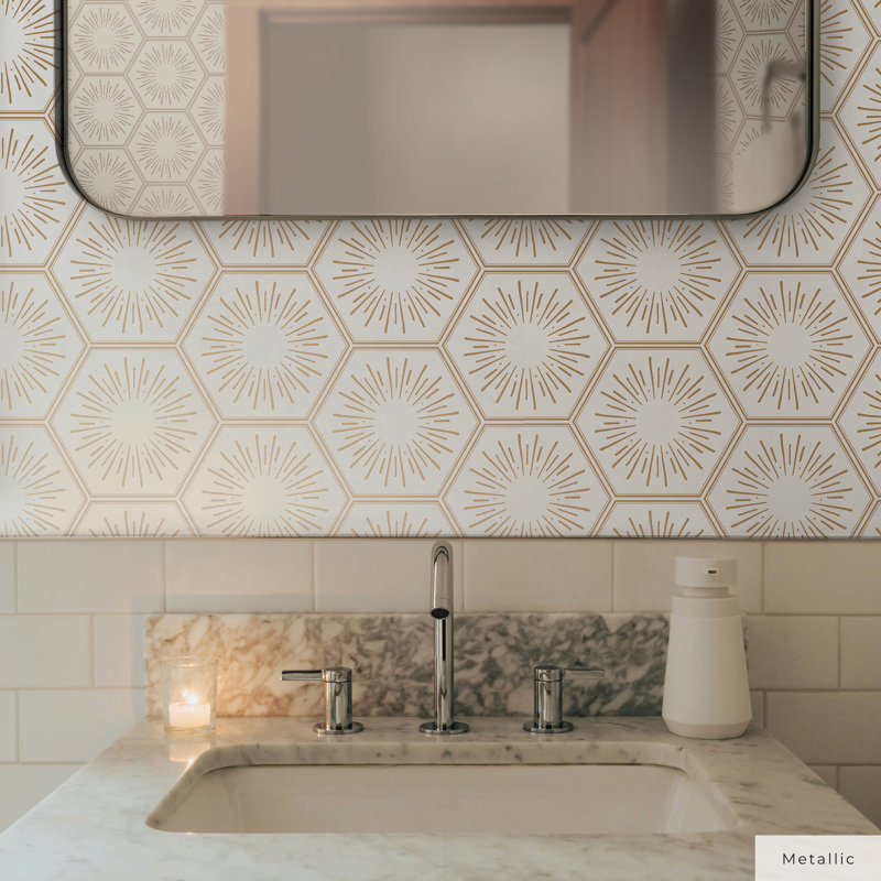 Bogomila 16.5' L x 20.5" W Peel and Stick Wallpaper Roll, Gold, 16.5" L x 20.5" W