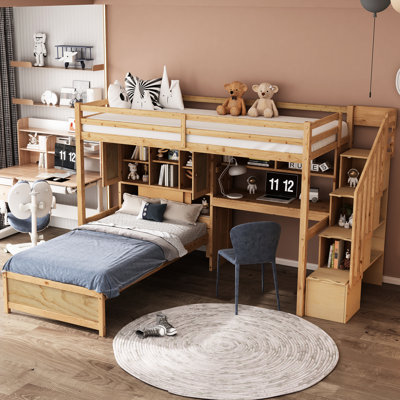 Twin Over Loft Bed Featuring Built-In Desk, Staircase And Storage - With Spacious Strong Pine Wood Build