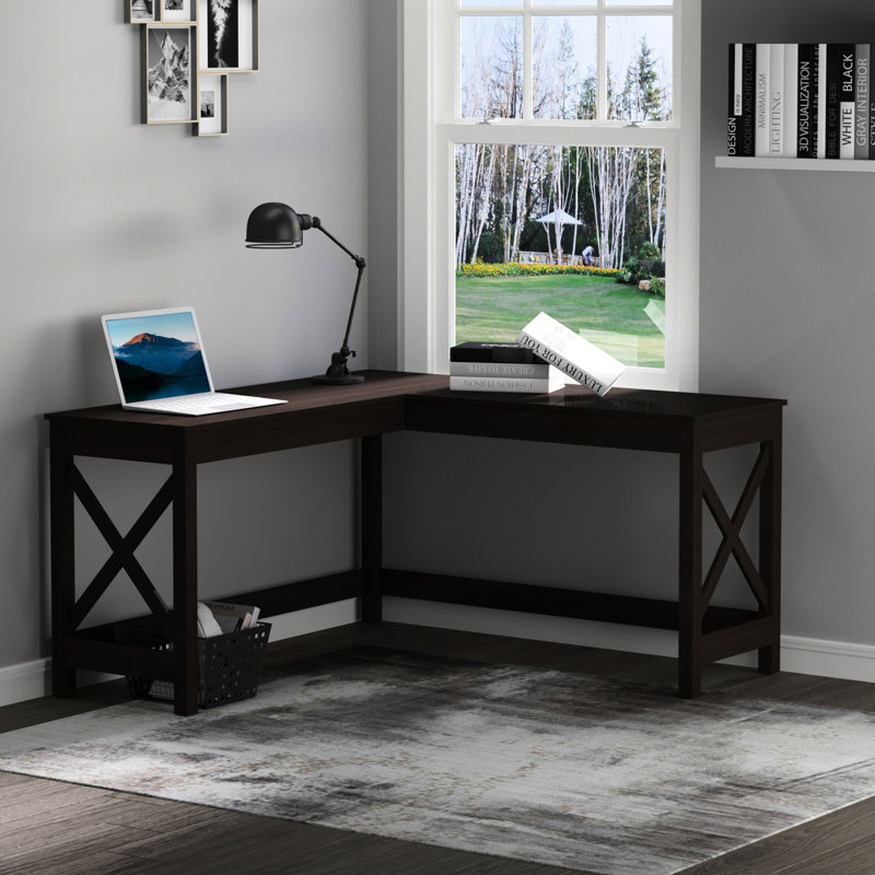 Bureau à domicile en L brun de 57 po - Design moderne et cadre d'ordinateur pour bureau large