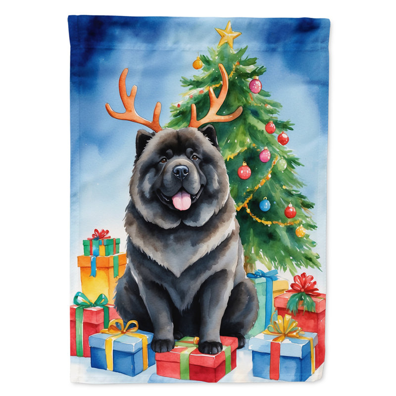 Drapeau de Noël renne de jardin, Chow-chow noir