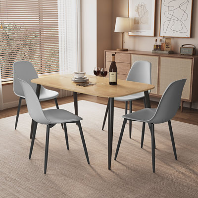 Huetter 5-Piece Casual Dining Set - Spacious Rectangular Table & 4 Curved Plastic Chairs