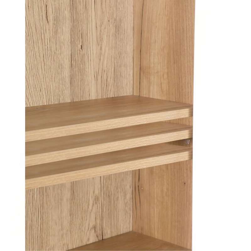 Bathroom Wall Cabinet With Double - Door, Bottom Shelf, Wavy - Patterned Doors, Adjustable Inner Shelf, Easy Installation, White & Natural Wood
