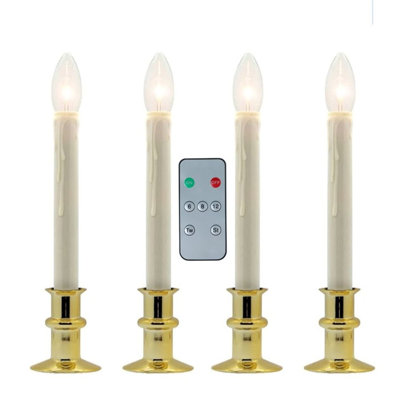 Battery Operated Traditional Adjustable Window Candles - With Remote - Set of 4