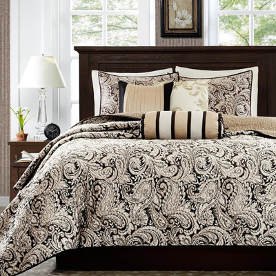 Black King/ King Quilt With Throw Pillows - Classic Fabric Microfiber Reverse Cotton Filled For A Cozy Night's Sleep Traditional Allover Quilting Night