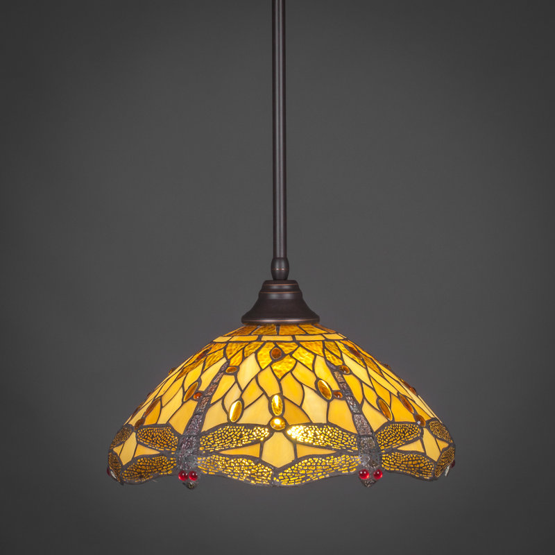 Stem Hung Pendant With Glass, Dark Granite, 16", Tiger Glass