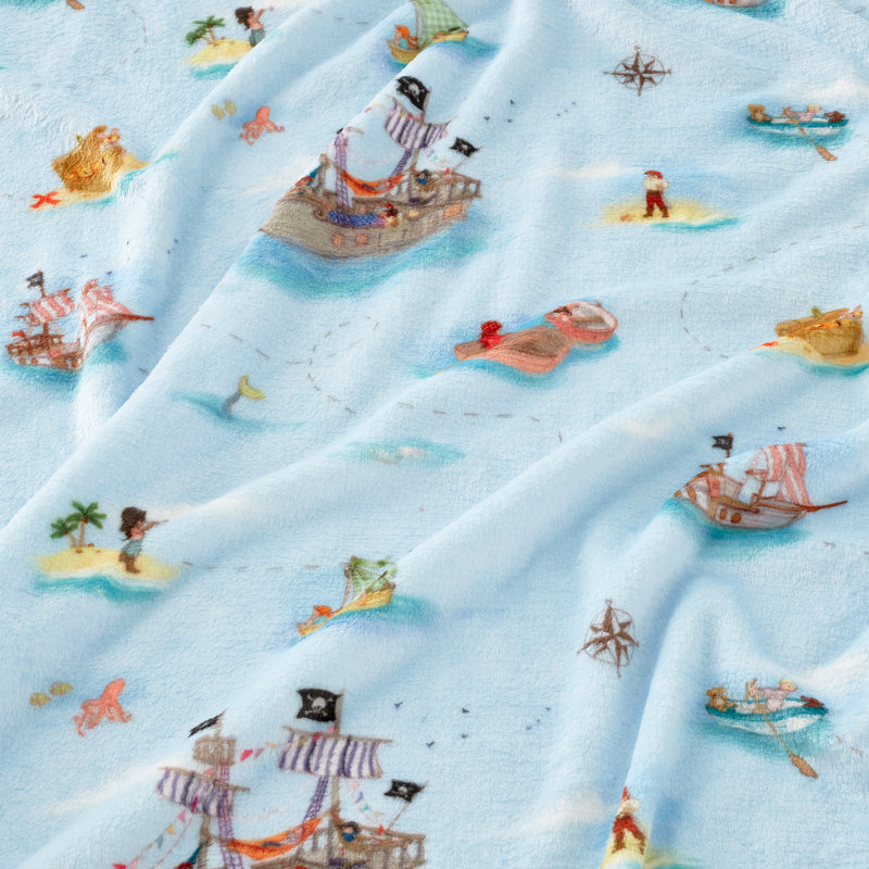 Cosy Fleece Blanket Throw, Blue, Pirates