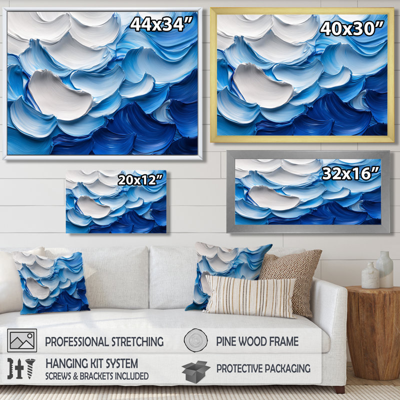 Nuredin Ocean Blue Delicate Flower Petals I - fleurs abstraites, art mural pour le salon, H 30 po x l 40 po, Cadre simple