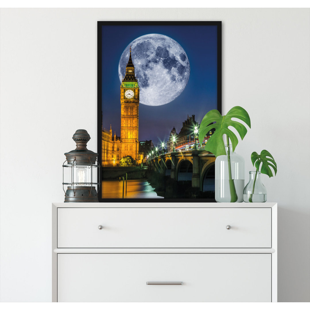 Gerahmtes Foto "Big Ben vor dem Mond in London"