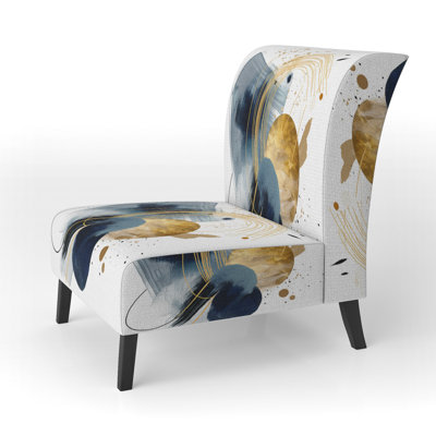 Landscape of Dark Blue and Gold Strokes III - Upholstered Contemporary Slipper Chair, Geometric Abstract Accent Chair