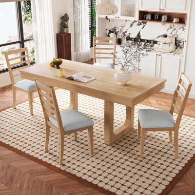 Farmhouse Extendable Dining Table Set with Upholstered Chairs