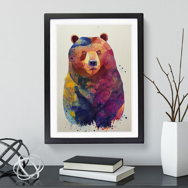 Bear Watercolour No.3 - Single Picture Frame Print, Black Framed, 64cm H x 46cm W x 2cm D