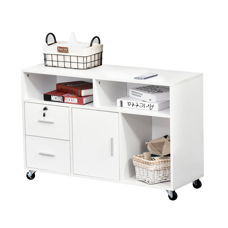 Printer Stand Home Office Mobile Cabinet Organizer Desktop With Caster Wheels,  Locking Breaks And Drawer,