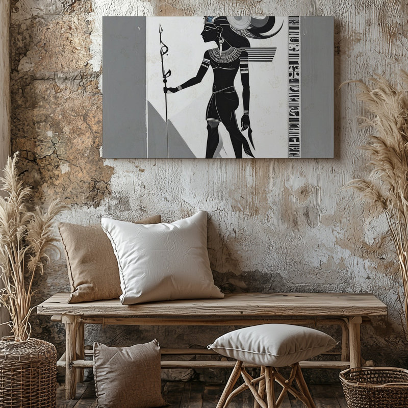 Art mural mural, silhouette de Hathor minimaliste, toile noire et blanche, déesse égyptienne, H 9 po x l 12 po