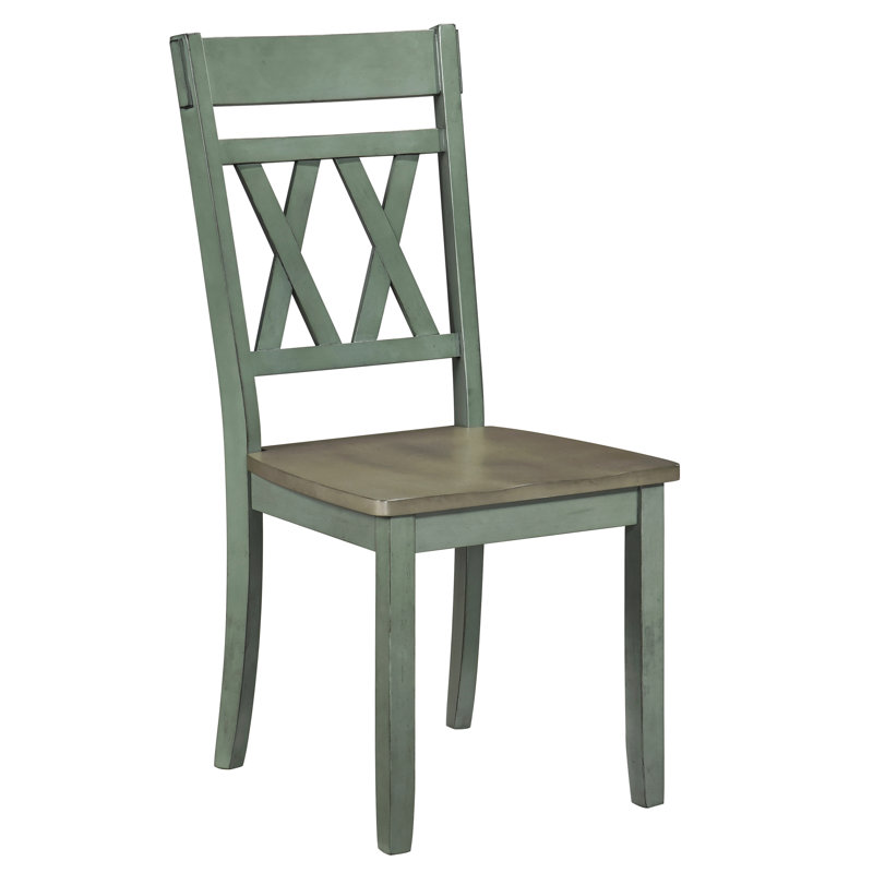 Ensemble de 2 chaises d'appoint modernes et classiques pour salle à manger, bicolore bleu sarcelle et gris délavé, structure en bois, dossier en X, supporte jusqu'à 113 kg, largeur d'assise 48 cm, finition antique, hauteur totale 100 cm