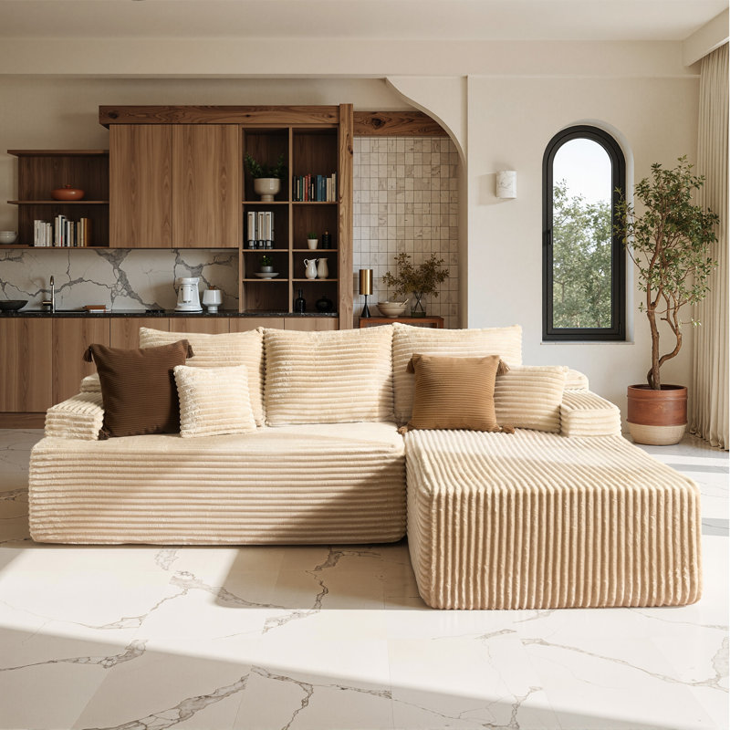 Canapé modulaire en forme de L 96 po - Canapé modulaire en L avec os, Beige, Right Hand Facing