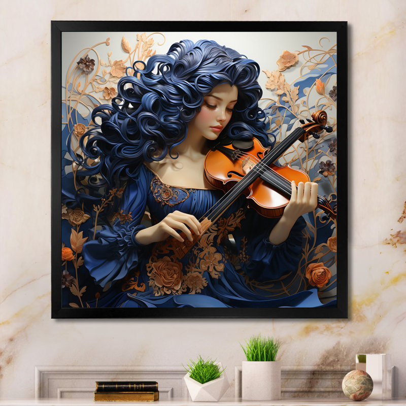 " Blue Music Classical Elegance I ", Black Single Picture Framed, 16" H x 16" W x 1" D