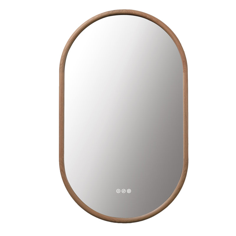 Miroir anti-buée en chêne naturel Veener, 39,37 po x 23,62 po, Blanchir, Ovale