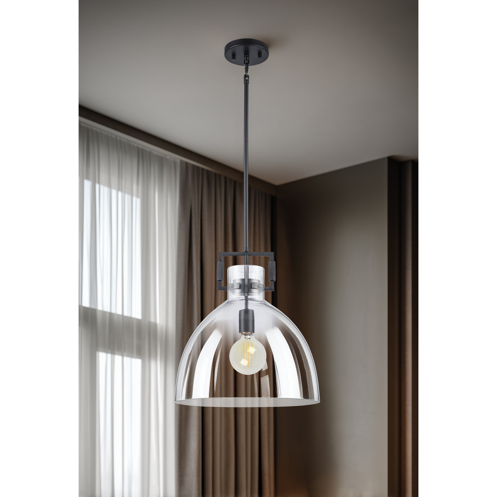 Miami Single Light Glass Dimmable Pendant, Black