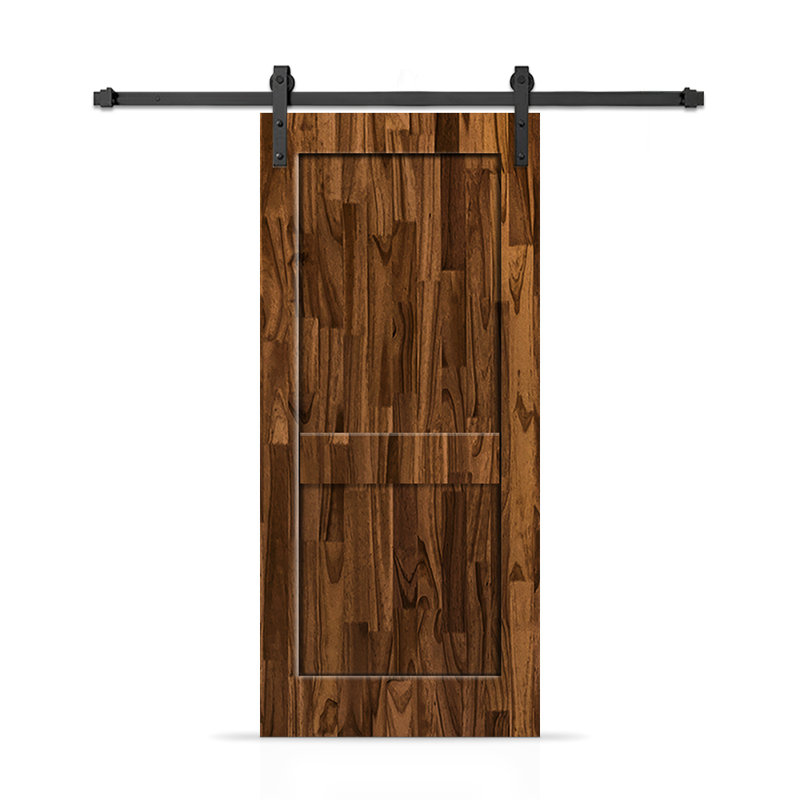 Porte de grange coulissante intérieure en bois de pin teinté 2 panneaux avec ensemble de quincaillerie, Noyer, 38 po x 96 po