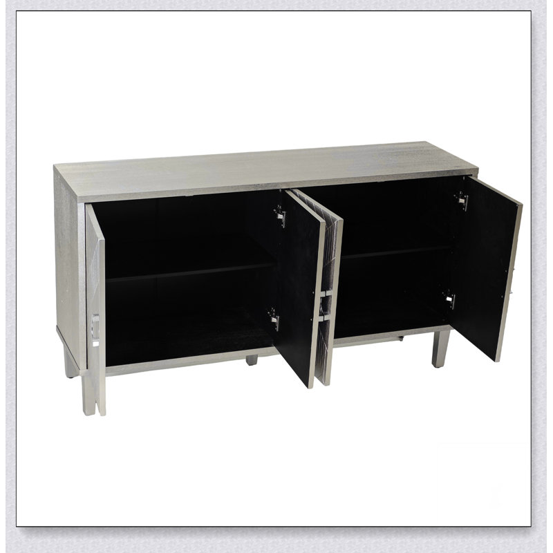 Armoire de rangement élégante et fonctionnelle à 4 portes avec pieds en pin et panneau de fibres à densité moyenne, Champagne