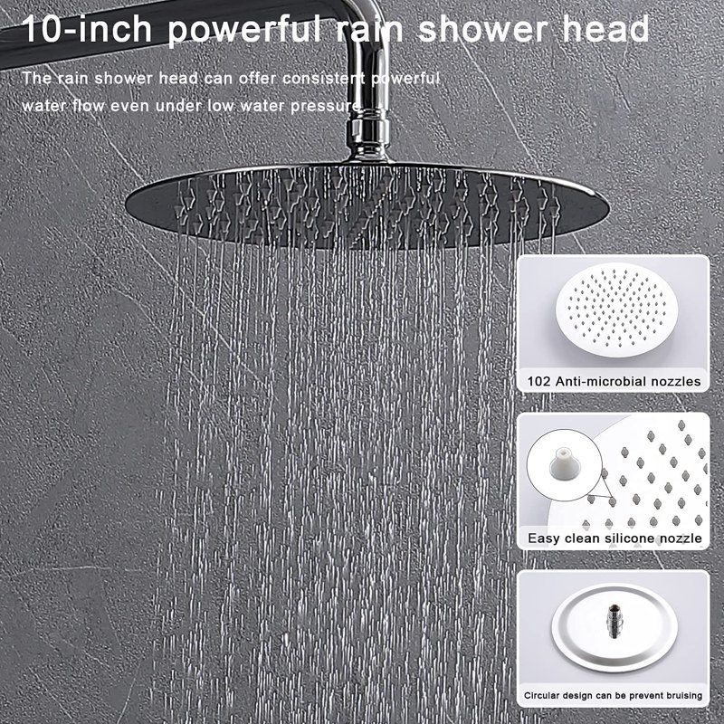 Complete Shower System with Rough-in Valve with 10 Inches Round Rain Shower Head, Chrome