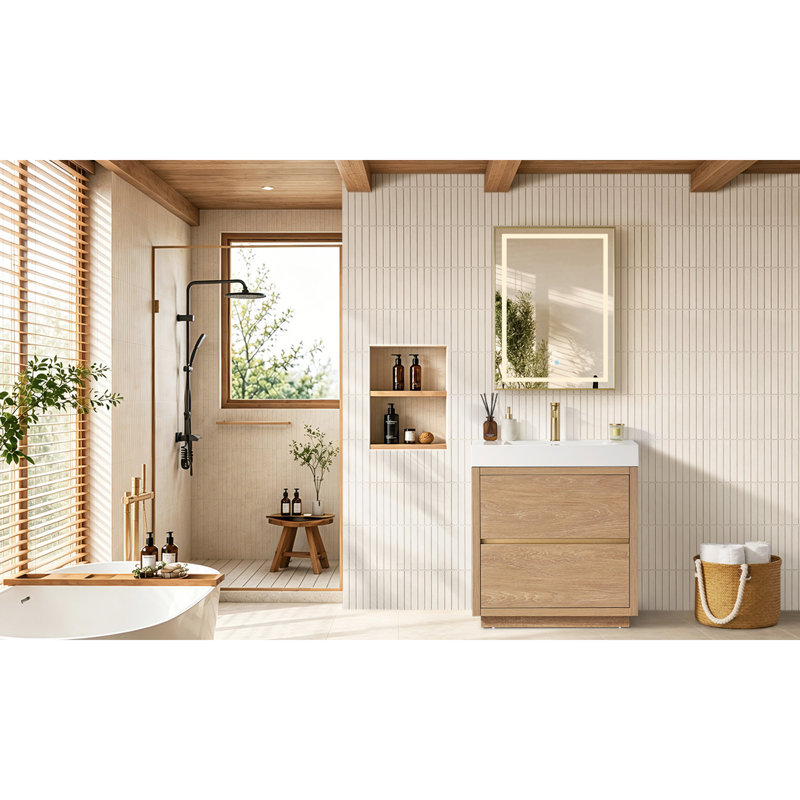 Ensemble de meuble-lavabo simple 36 po Beira, Chêne nord-américain, Blanc, 30"