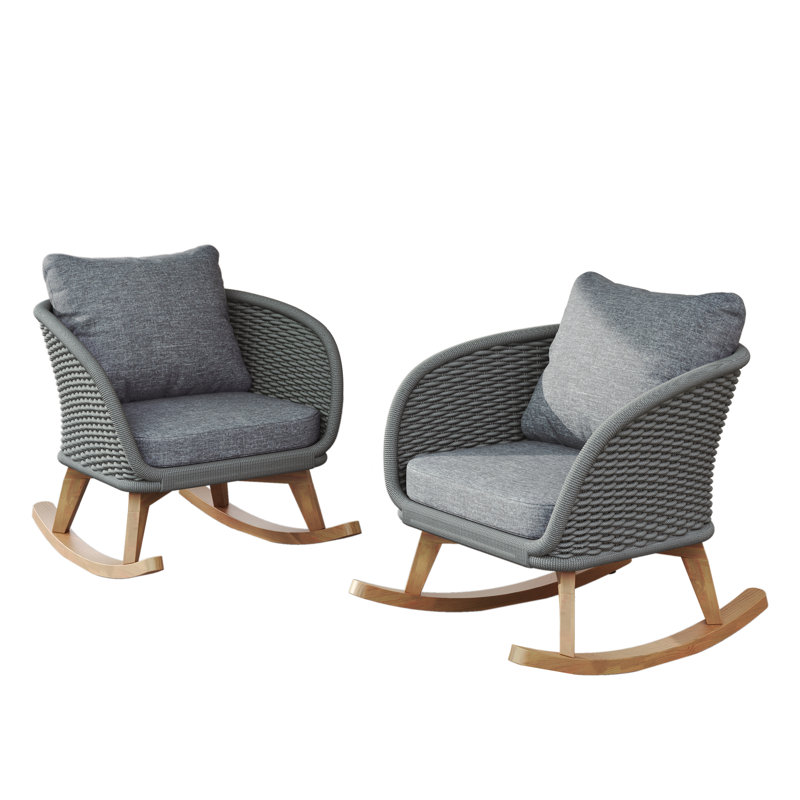 Hrannar Woven Rope Rocking Chair With Removable Cushions, Gray