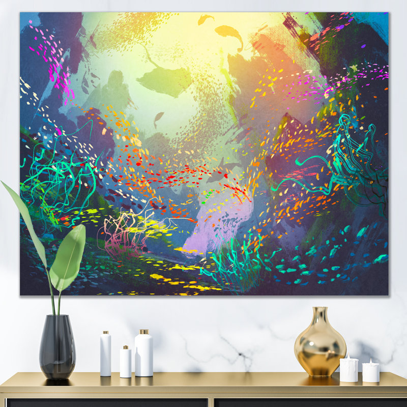 «Video Game Underwater With Coral Reef», reproduction d'art moderne sur toile, H 8 po x l 12 po x P 1 po, Toile tendue