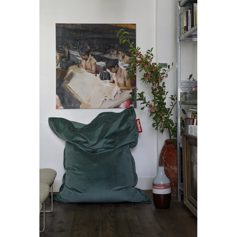 Original Slim Recycled Velvet Bean Bag Chair, Navy Blue Polyester