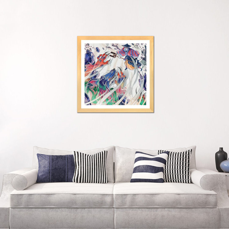 " Water Beast " by Sija Hong, Beige Wood Framed Paper, White, 24" H x 24" W x 1" D