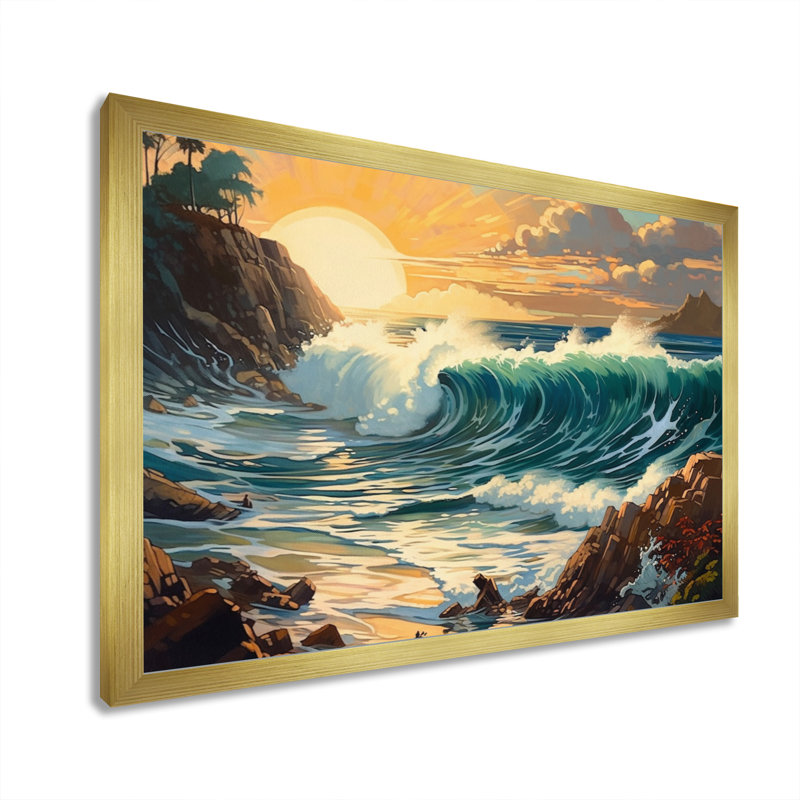 Bright Sun Majestic Waves II sur impression sur toile, H 16 po x l 32 po x P 1 po, Encadrement doré